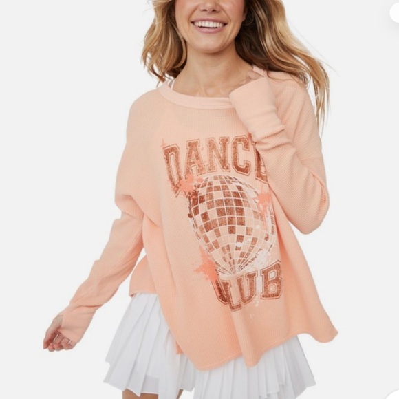 Offline by Aerie Dance Club Waffle textured Long Sleeve T Shirt Peach Small - Picture 1 of 6